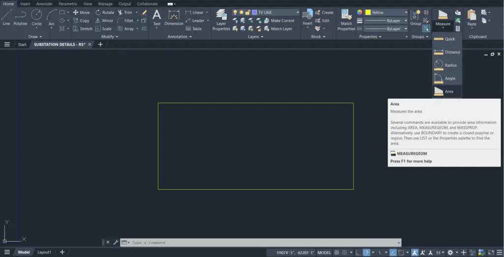 how to find Area in AutoCAD