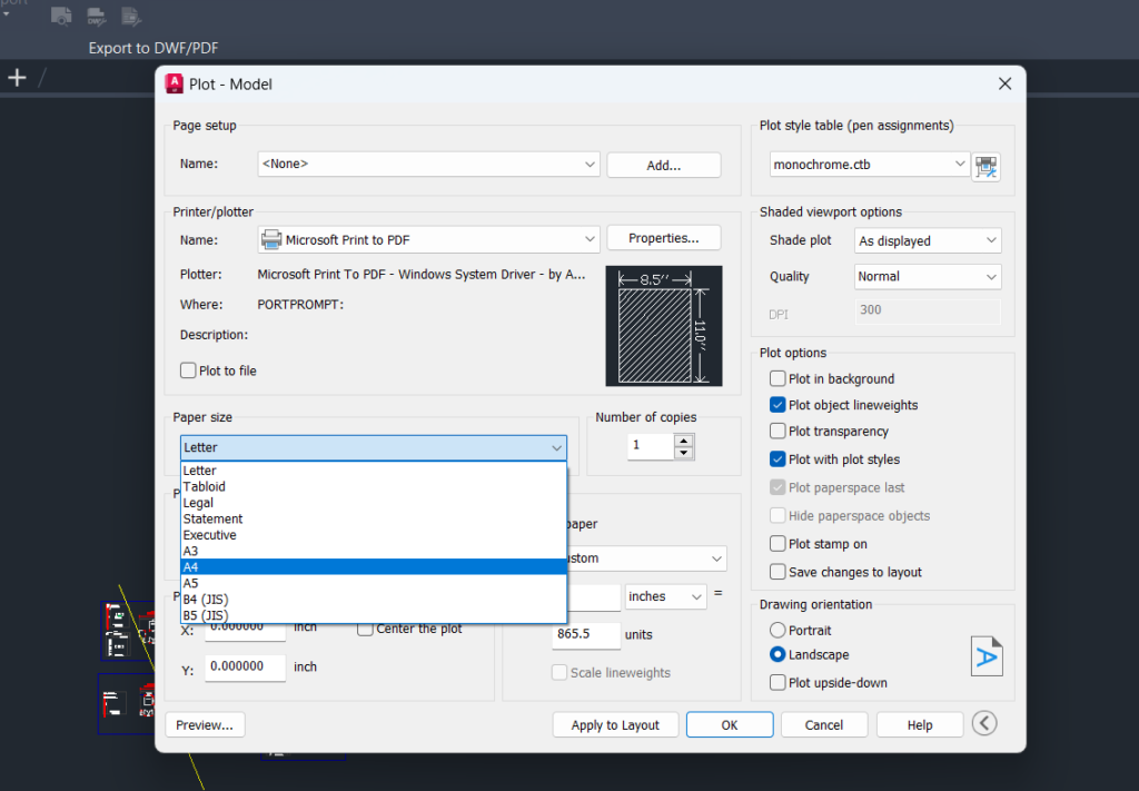 How to print on AutoCAD