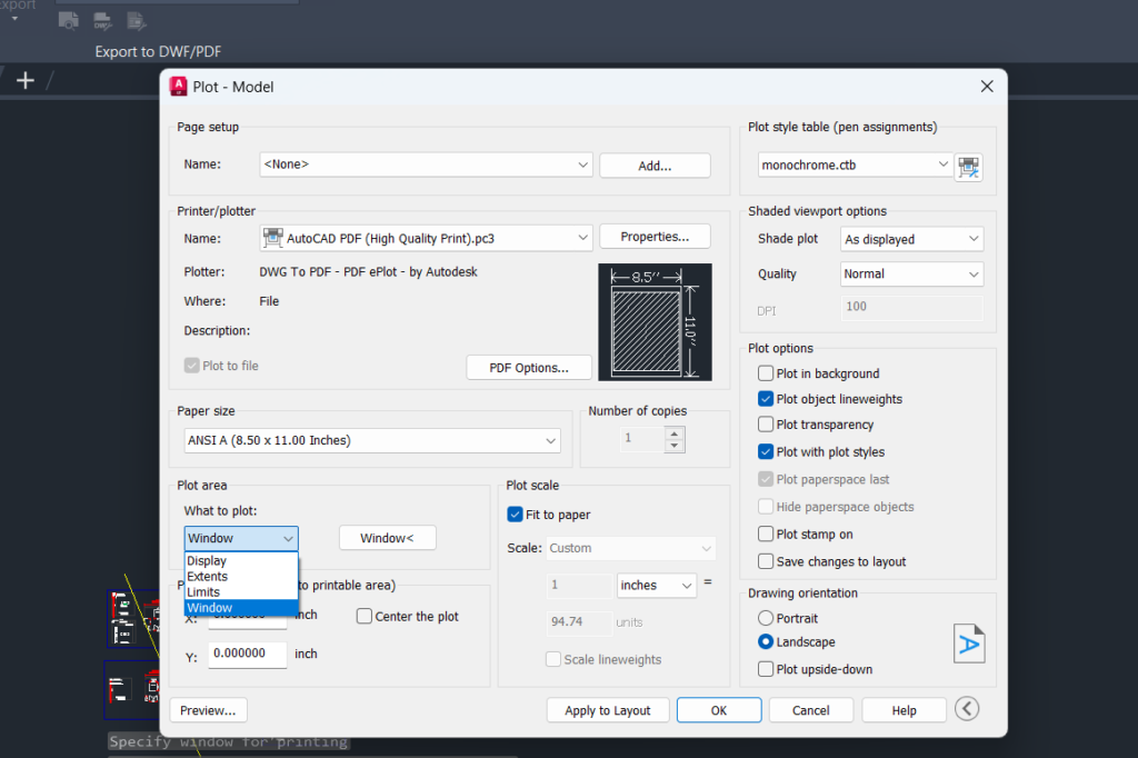 How to print on AutoCAD