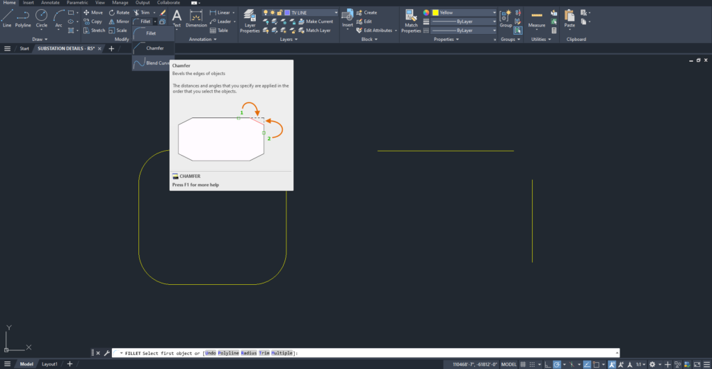 How to use Fillet in AutoCAD