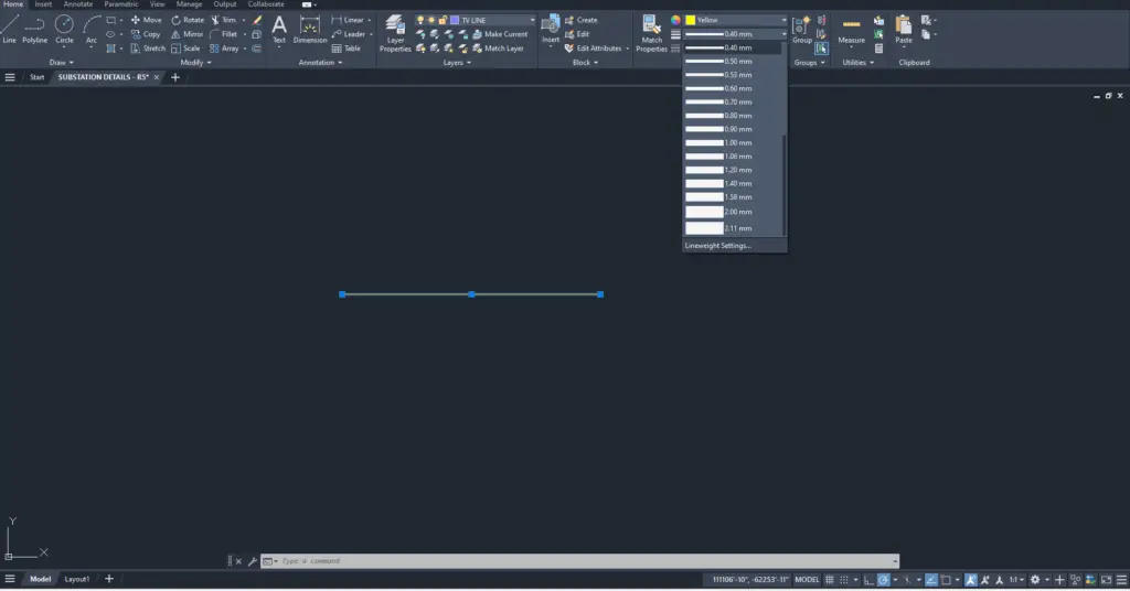 how to change line thickness in autocad