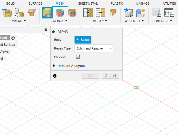 convert Fusion 360 mesh to solid